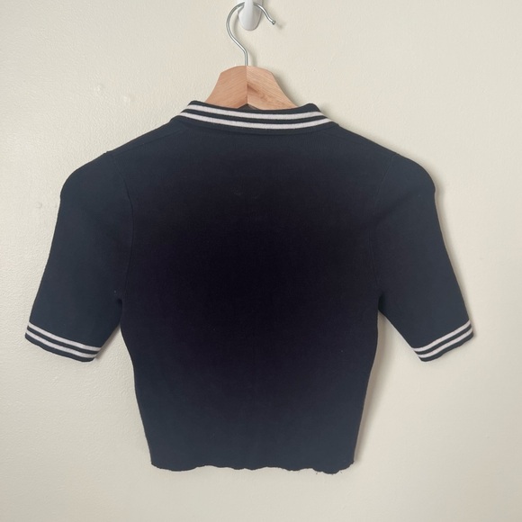 Baldwin Cropped Navy Collared Sweater Top Size XS - Picture 3 of 5